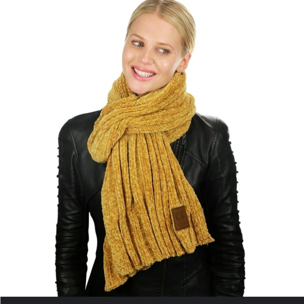 C.C. Woman’s Ultra soft chenille ribbed oblong scarf mustard knit shawl wrap